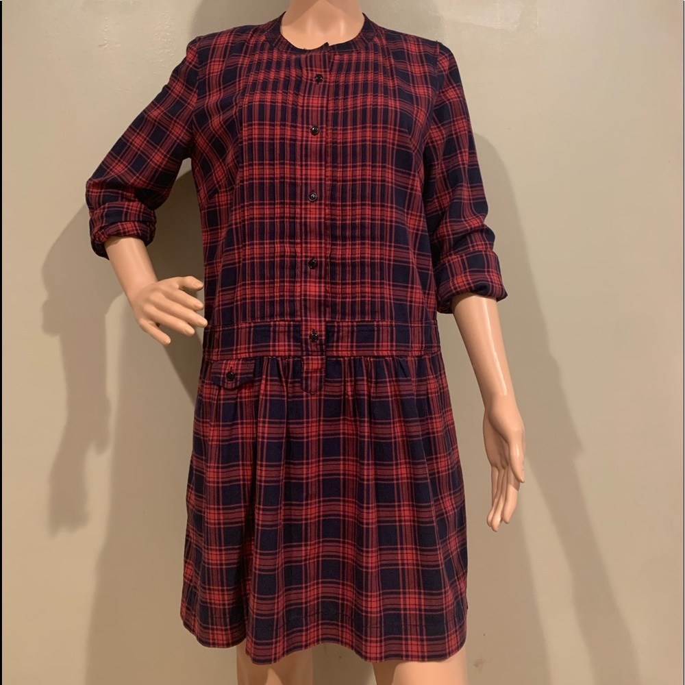J Crew Red Plaid Botton Dress Size 6.